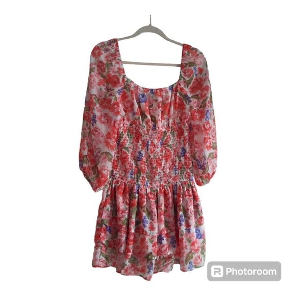 Forever 21 White Pink Floral Smocked Mini Dress - Picture 4 of 4
